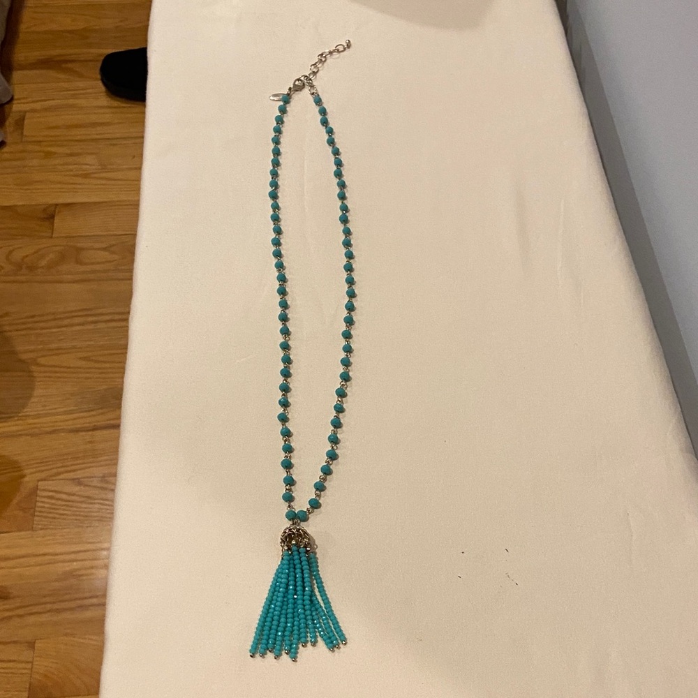 LOFT Turquoise Beaded Tassel Necklace